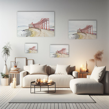 Lade das Bild in den Galerie-Viewer, Grau-Rot-Architektur-Aussicht-Meer-Hafen-Landschaft-Peru-verschiedene-Größen-auf-Leinwand-an-Wand-in-hellem-Wohnzimmer