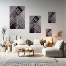 Lade das Bild in den Galerie-Viewer, Schwarz-Weiss-Grau-Architektur-Muster-bunt-Hochhaus-Medienhafen-Deutschland-verschiedene-Größen-auf-Leinwand-an-Wand-in-hellem-Wohnzimmer