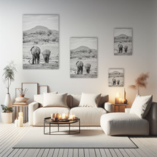 Lade das Bild in den Galerie-Viewer, Tierfotografie "Elefanten am Wasserloch" schwarz/weiß - Südafrika