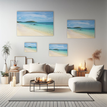 Lade das Bild in den Galerie-Viewer, Landschaftsfotografie "Gelber Sandstrand, Türkises Meer, Grüne Berge" - Fiji