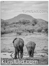 Lade das Bild in den Galerie-Viewer, Tierfotografie &quot;Elefanten am Wasserloch&quot; schwarz/weiß - Südafrika
